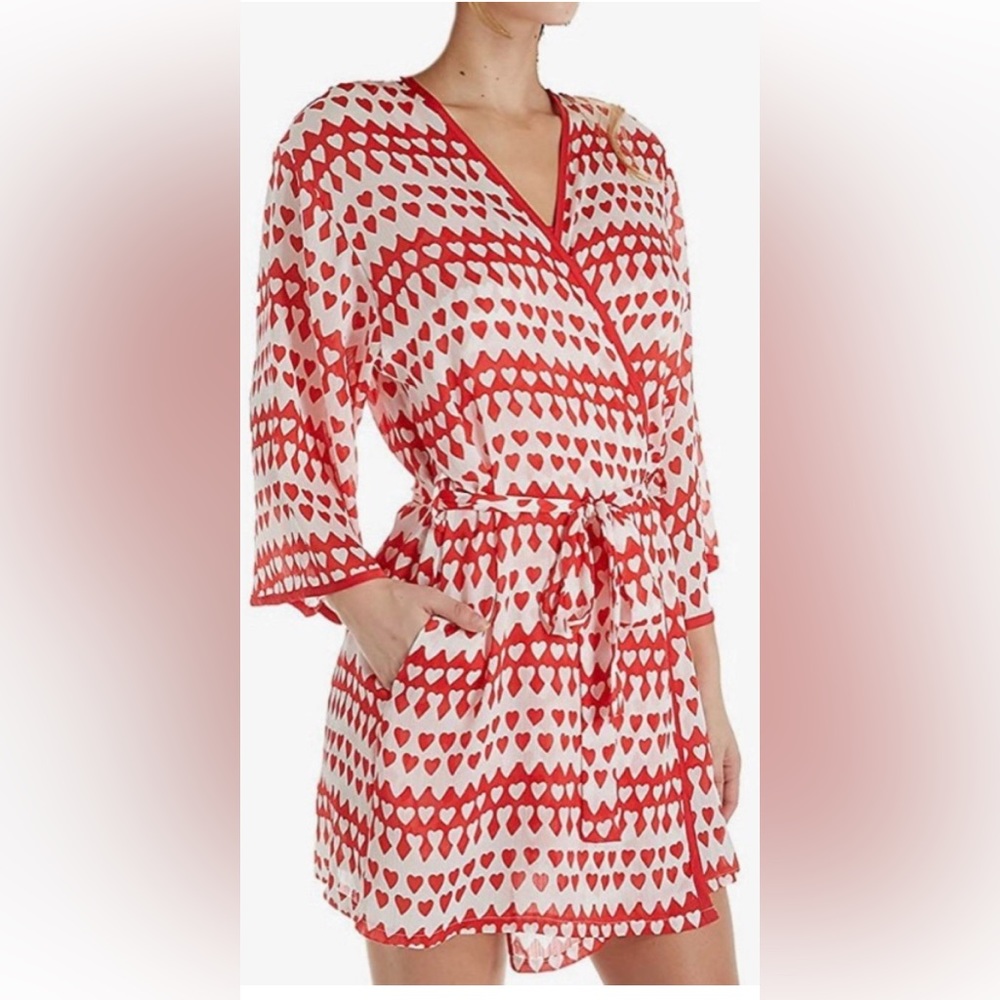 Kate Spade New York Hearts Crinkle Chiffon Robe L/XL